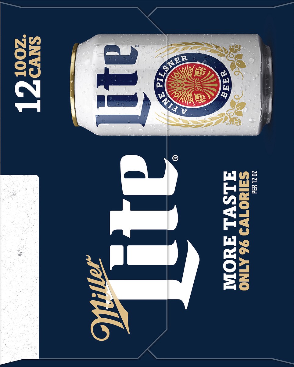 slide 2 of 9, Miller Lite American Light Lager Beer, 4.2% ABV, 12-pack, 10-oz beer cans, 240 oz