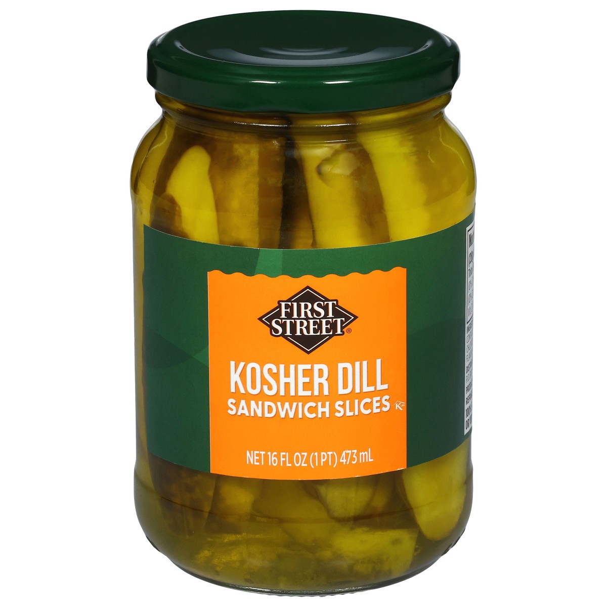 slide 1 of 15, First Street Kosher Pickles Sandwich Slices, 16 oz