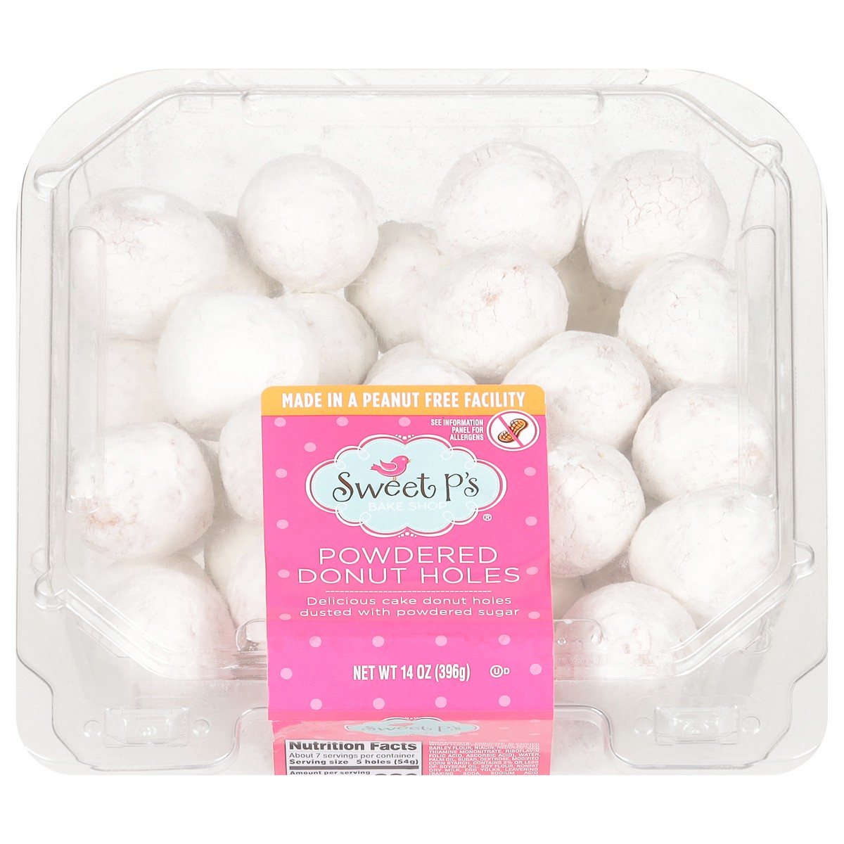 slide 1 of 9, Sweet P's Bake Shop Powdered Donut Holes 14 oz, 