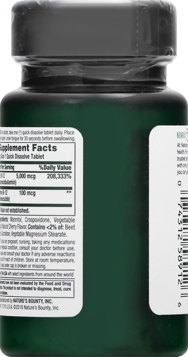 slide 2 of 9, Nature's Bounty Vitamin B12 5,000 mcg Quick Dissolve, 40 ct