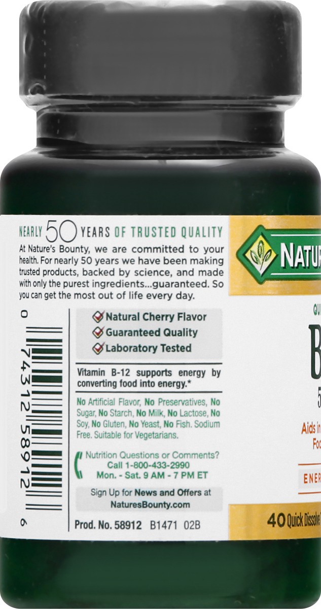 slide 3 of 9, Nature's Bounty Vitamin B12 5,000 mcg Quick Dissolve, 40 ct