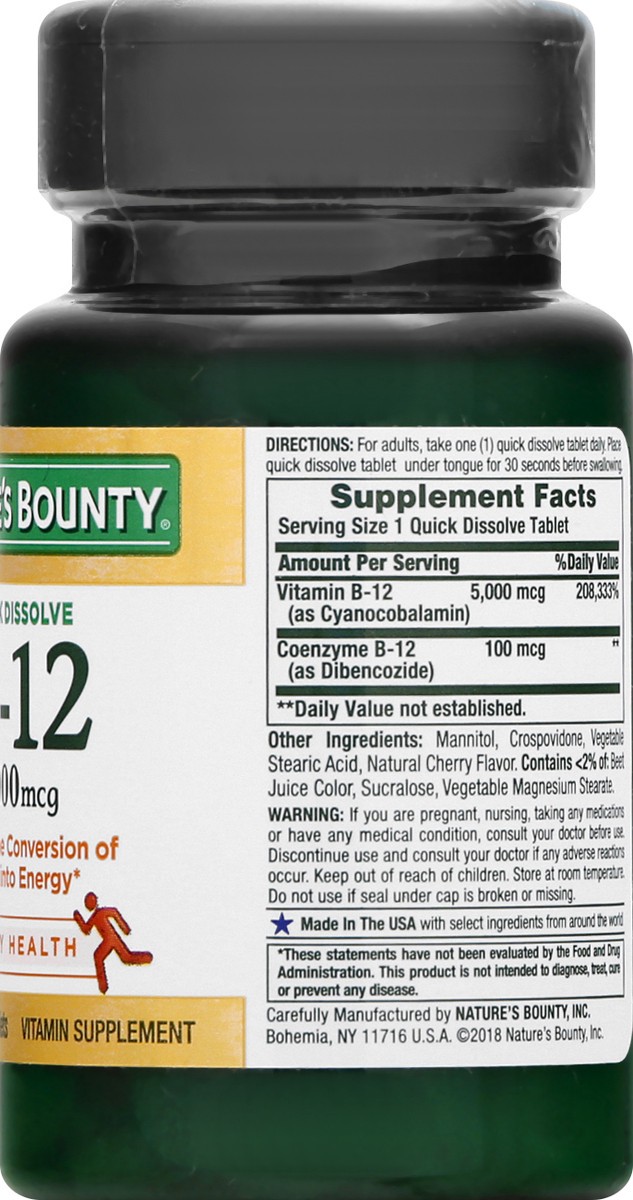 slide 5 of 9, Nature's Bounty Vitamin B12 5,000 mcg Quick Dissolve, 40 ct