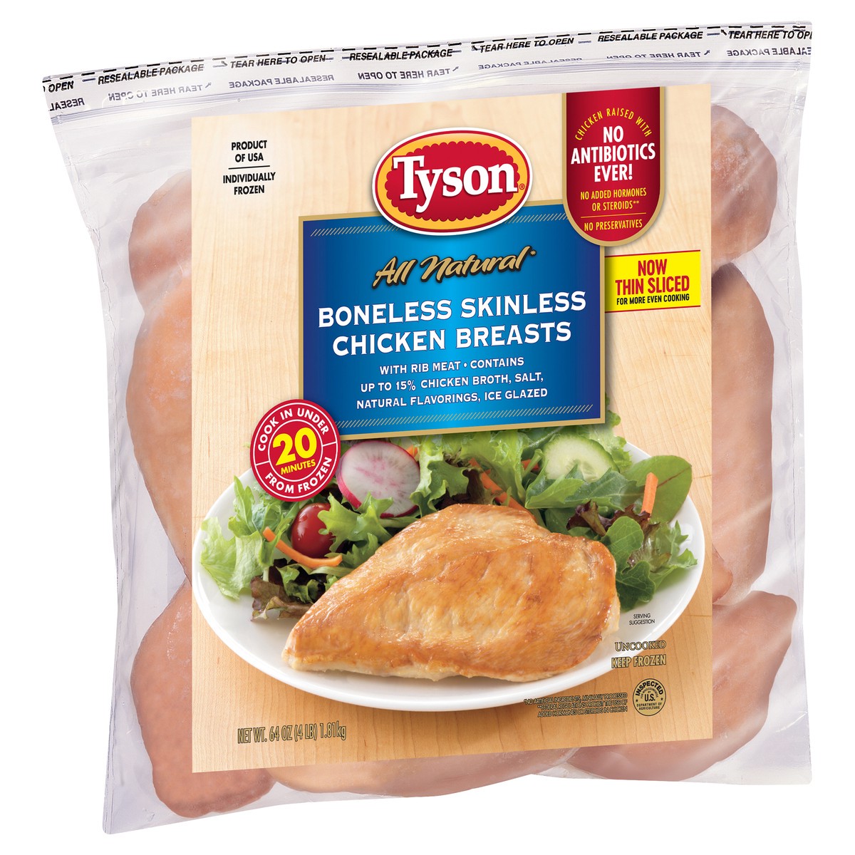 slide 2 of 4, Tyson Boneless Skinless Chicken Breasts, 4 lb. (Frozen), 4 lb