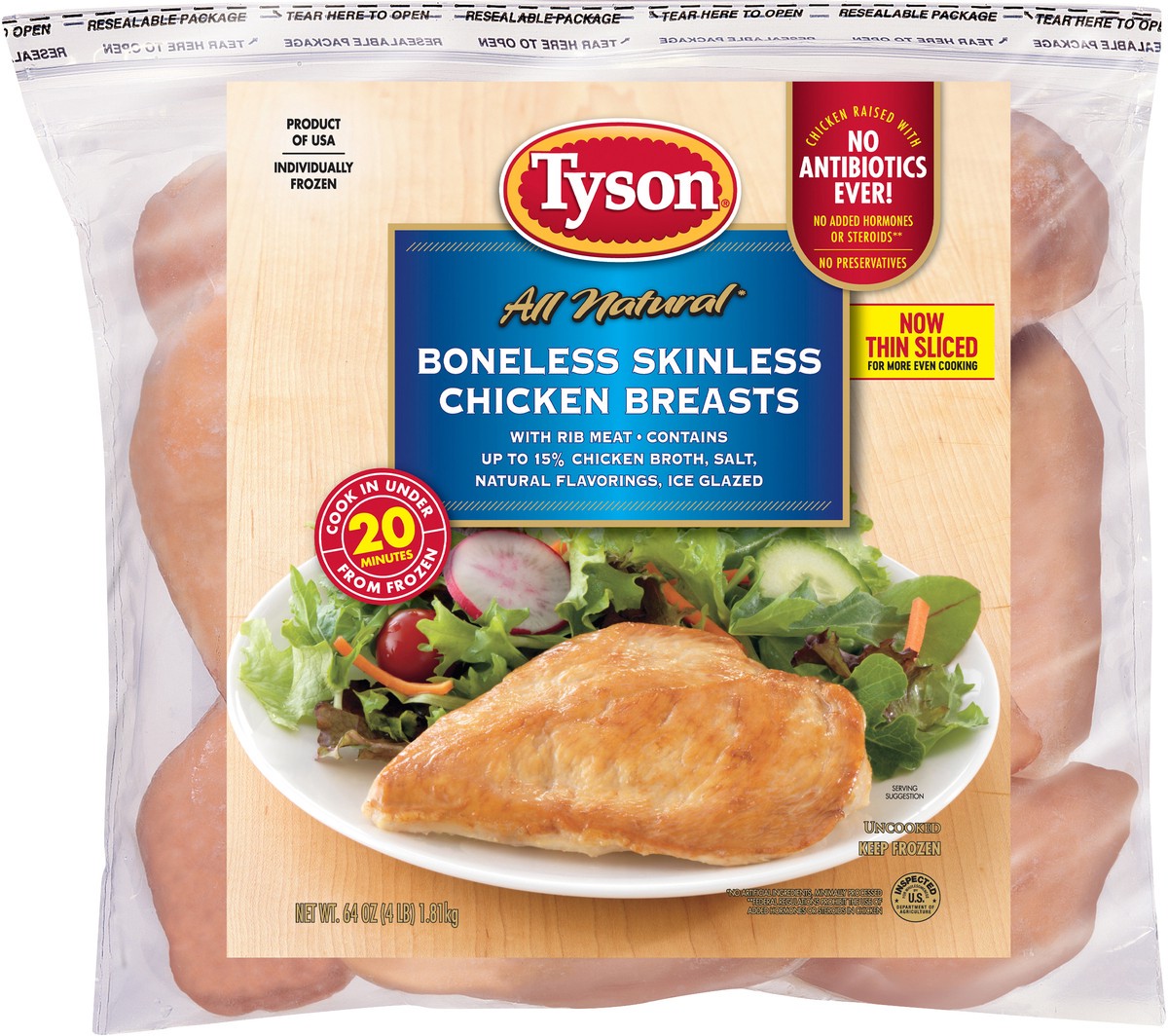 slide 4 of 4, Tyson Boneless Skinless Chicken Breasts, 4 lb. (Frozen), 4 lb