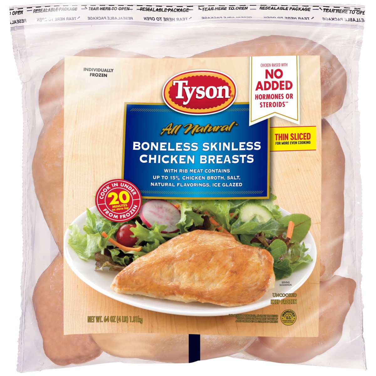 slide 1 of 4, Tyson Boneless Skinless Chicken Breasts, 4 lb. (Frozen), 1.81 kg