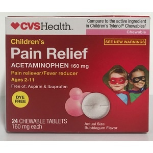 slide 1 of 1, CVS Health Junior Pain Relief Dye Free Chewable Tablets Bubblegum Flavor, 24 ct