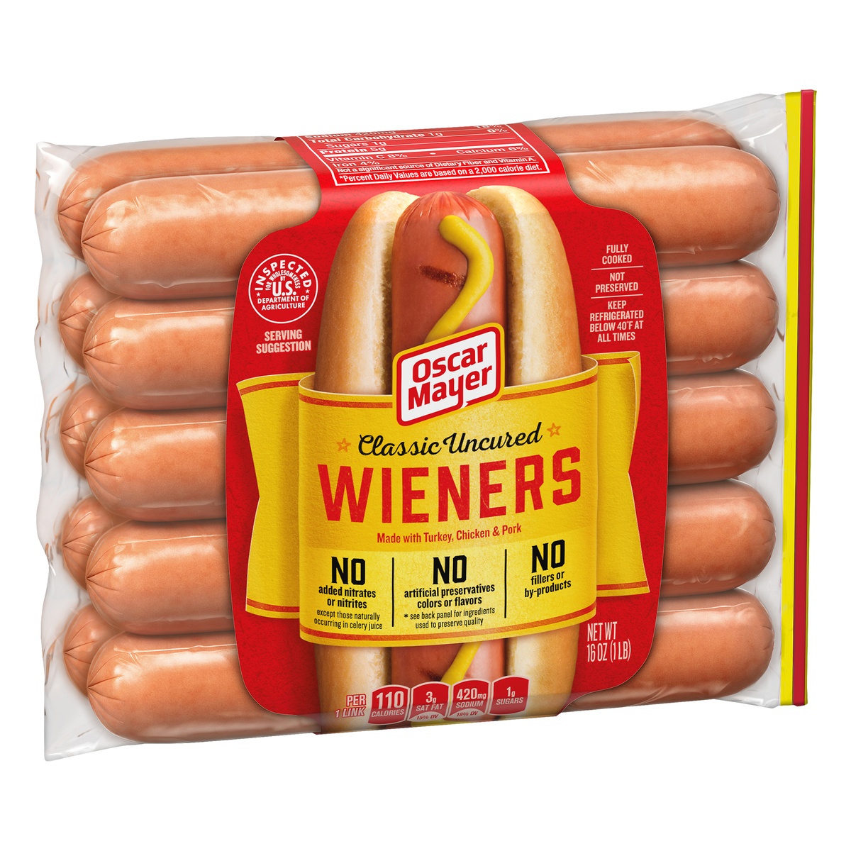 slide 2 of 10, Oscar Mayer Classic Uncured Wieners Hot Dogs Pack, 16 oz