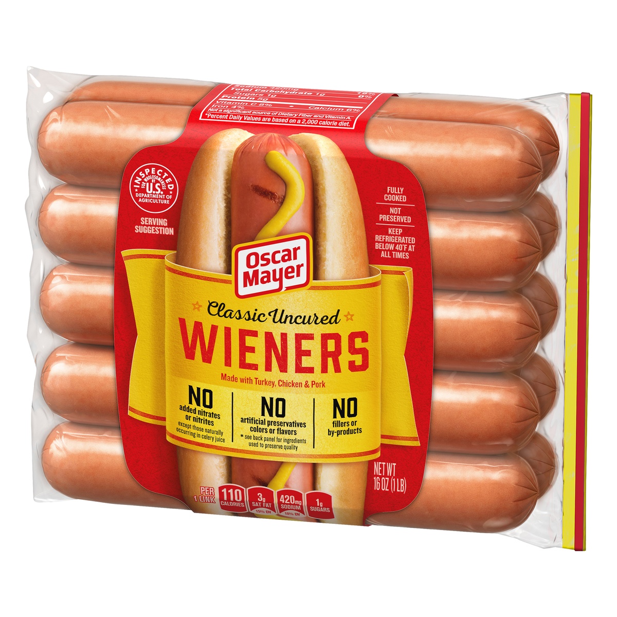 slide 3 of 10, Oscar Mayer Classic Uncured Wieners Hot Dogs Pack, 16 oz