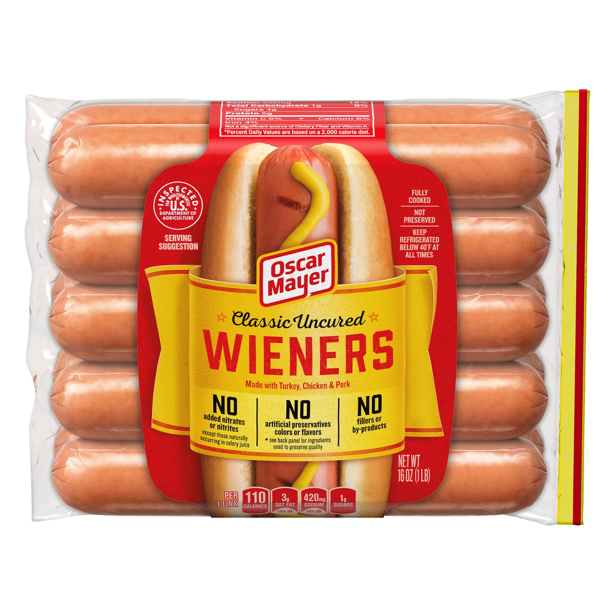 slide 1 of 10, Oscar Mayer Classic Uncured Wieners Hot Dogs Pack, 16 oz