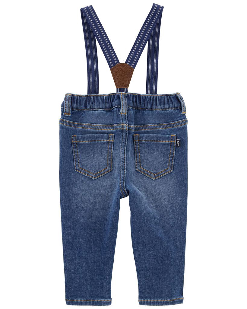 slide 3 of 3, Oshkosh Baby Knit Denim Suspender Pants Blue 12M, 1 ct