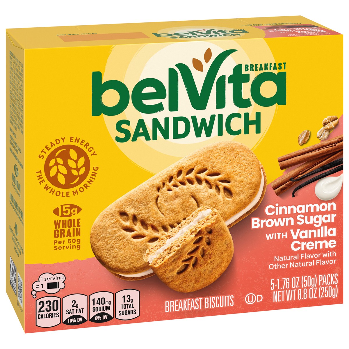 slide 7 of 9, belVita Breakfast Sandwich Cinnamon Brown Sugar with Vanilla Creme Breakfast Biscuits, 5 Packs (2 Sandwiches Per Pack) RECALLED PRODUCT, 5 ct; 1.76 oz