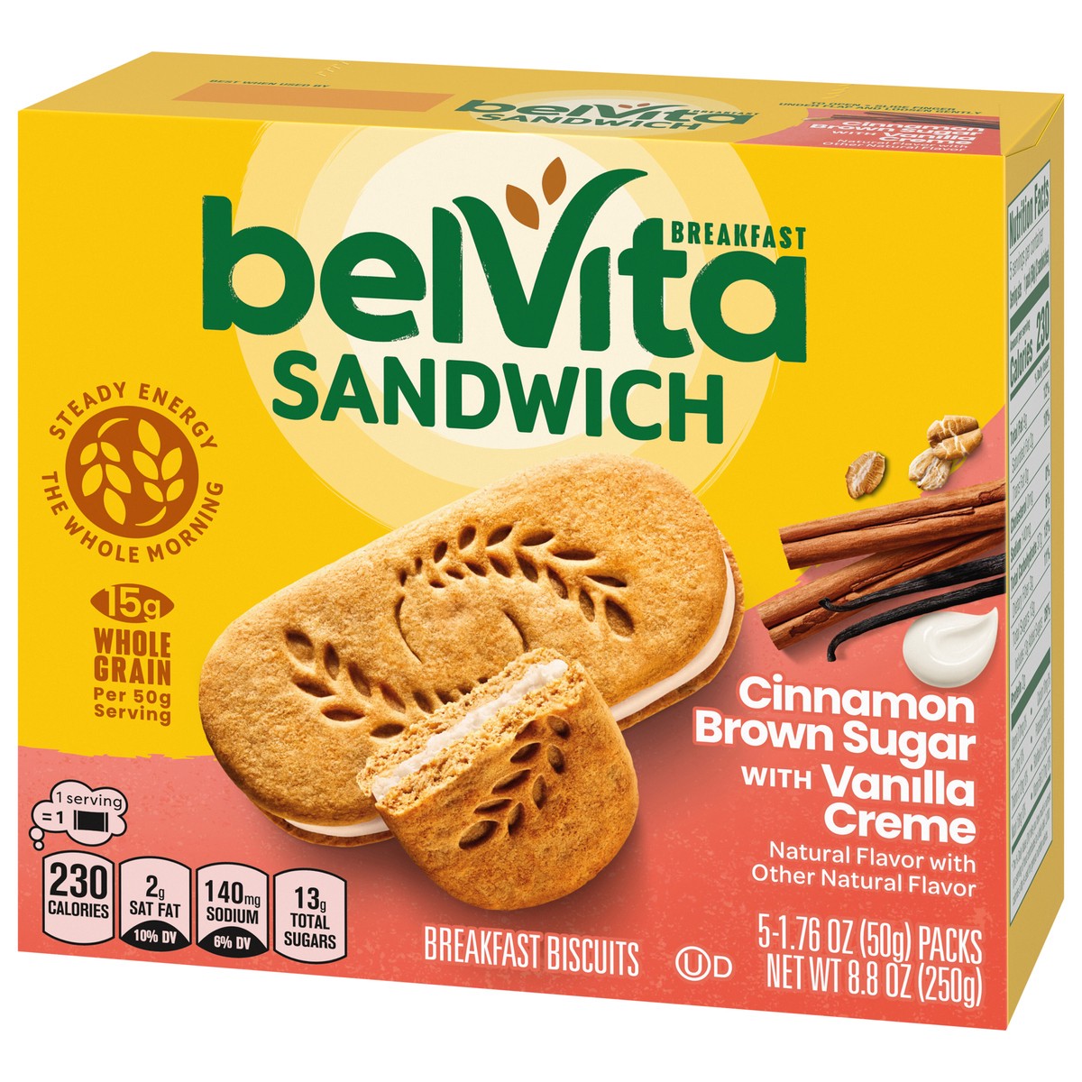 slide 8 of 9, belVita Breakfast Sandwich Cinnamon Brown Sugar with Vanilla Creme Breakfast Biscuits, 5 Packs (2 Sandwiches Per Pack) RECALLED PRODUCT, 5 ct; 1.76 oz