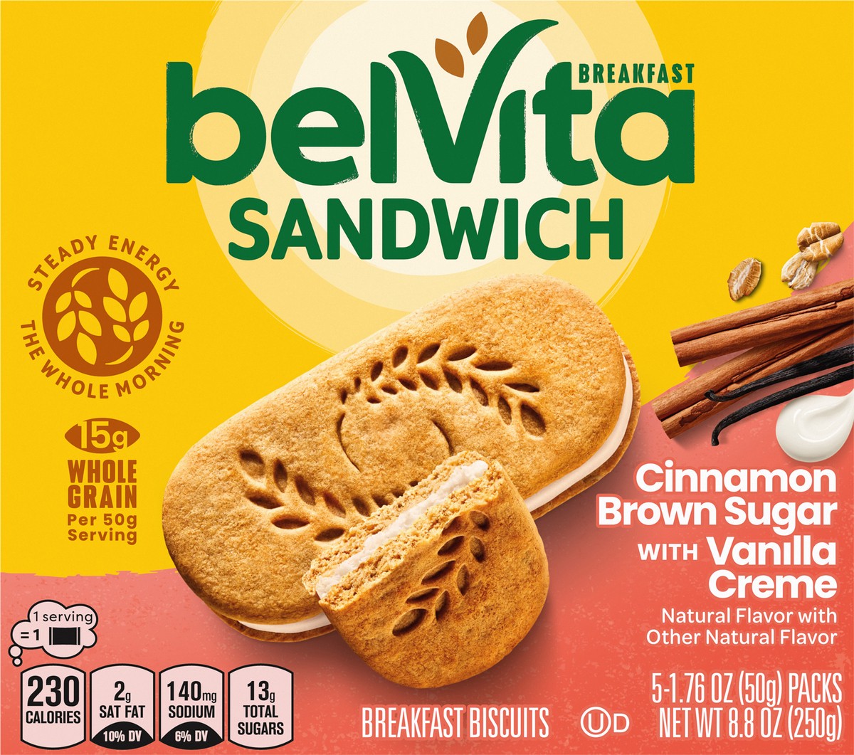 slide 3 of 9, belVita Breakfast Sandwich Cinnamon Brown Sugar with Vanilla Creme Breakfast Biscuits, 5 Packs (2 Sandwiches Per Pack) RECALLED PRODUCT, 5 ct; 1.76 oz