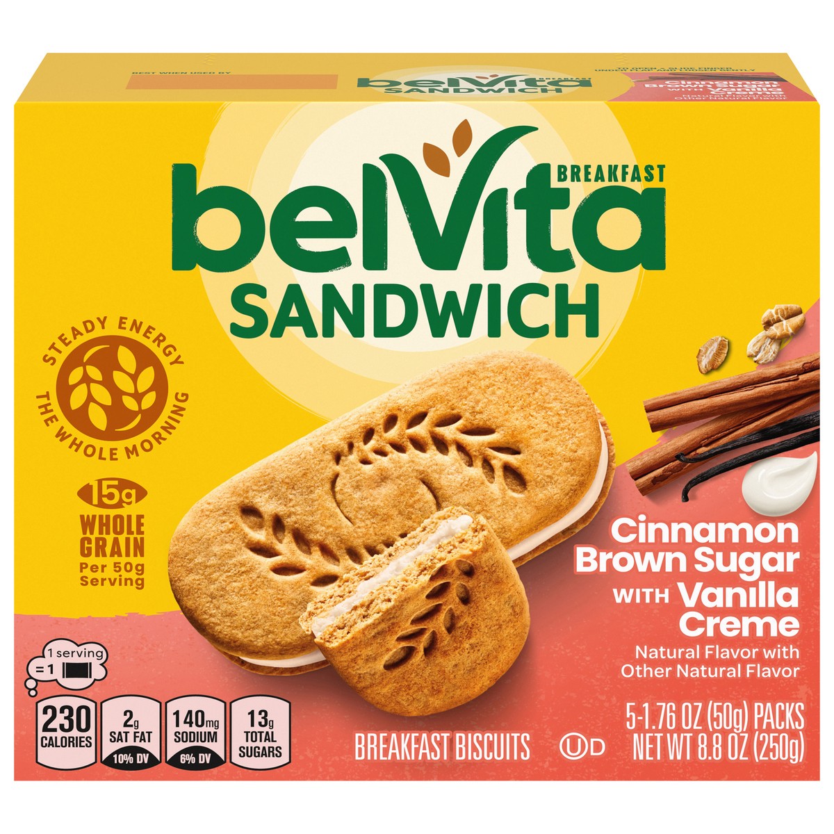 slide 1 of 9, belVita Breakfast Sandwich Cinnamon Brown Sugar with Vanilla Creme Breakfast Biscuits, 5 Packs (2 Sandwiches Per Pack) RECALLED PRODUCT, 5 ct; 1.76 oz