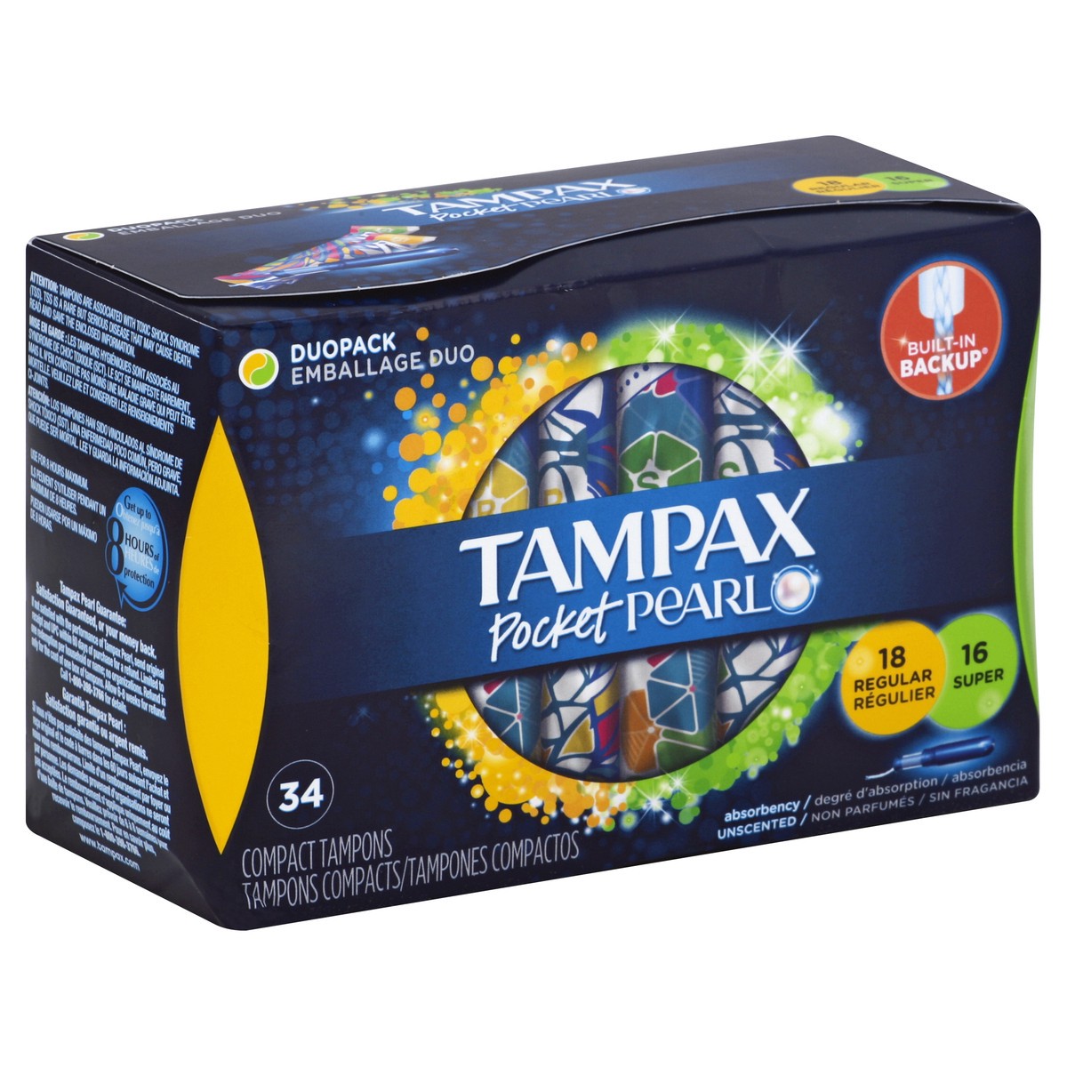 slide 1 of 10, Tampax Pocket Pearl Regular/Super Tampons, 34 ct