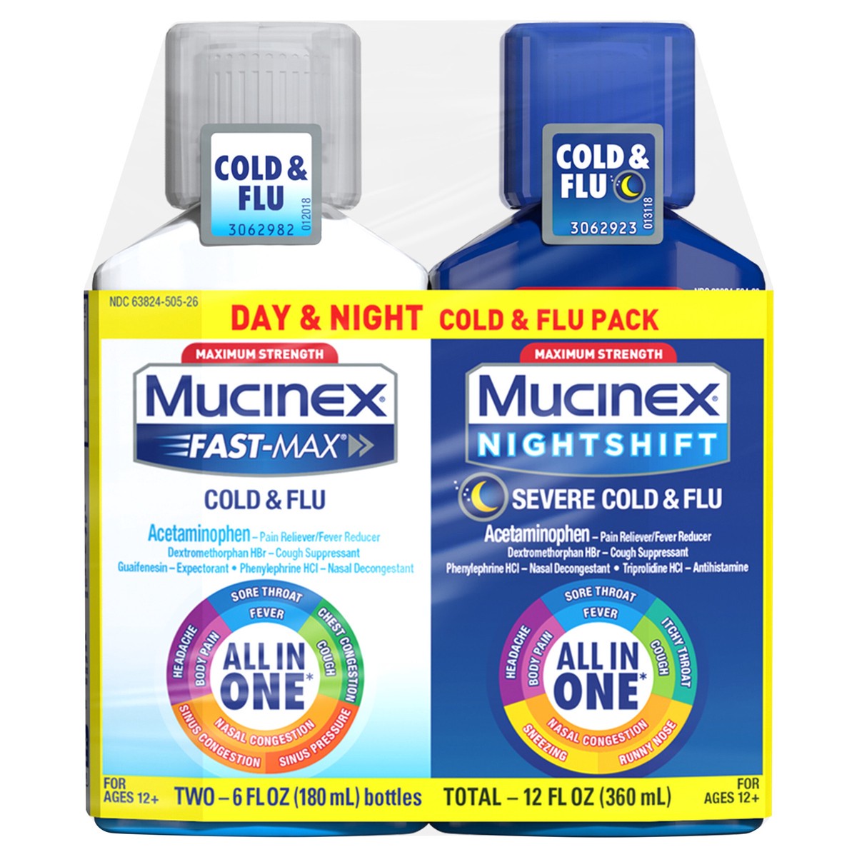 slide 1 of 13, MUCINEX FAST-MAX Adult Liquid - Day Night Cold & Flu 3/(2x6) oz., 2 ct