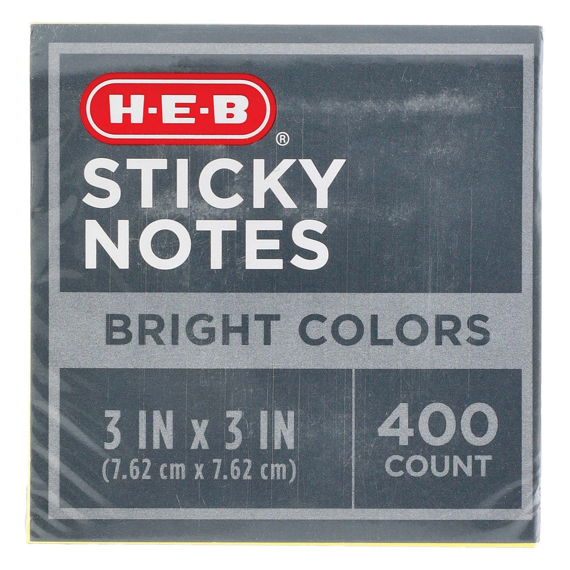 slide 1 of 1, H-E-B 3x3 Assorted Bright Sticky Notes, 400 ct