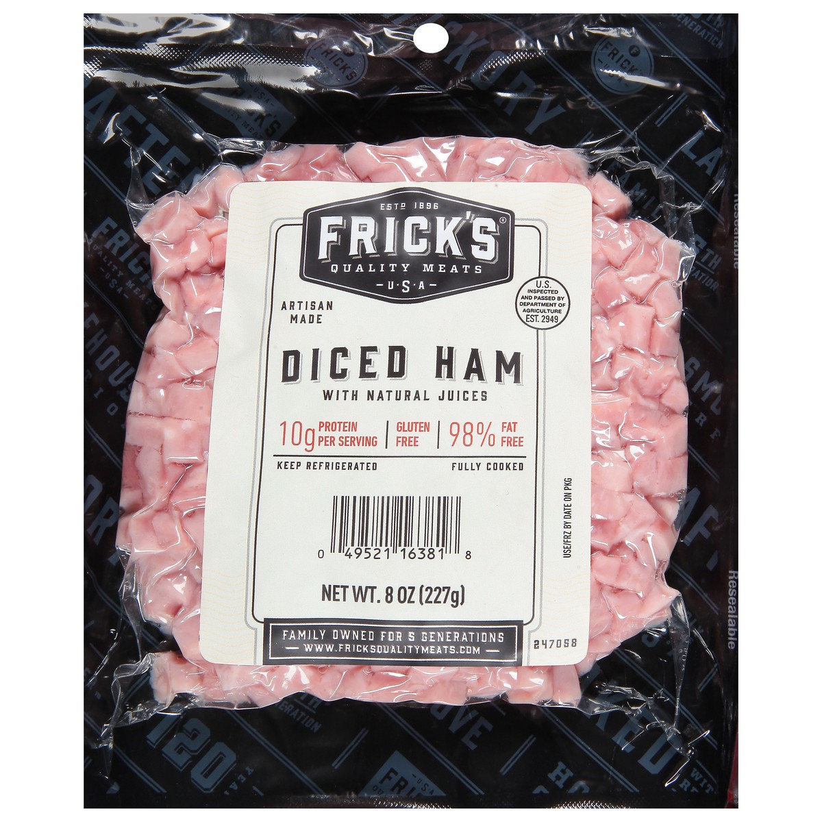 slide 1 of 12, Frick's Diced Ham with Natural Juices 8 oz, 1 ct