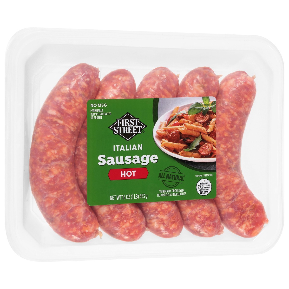 slide 2 of 4, First Street Hot Italian Sausage, 16 oz