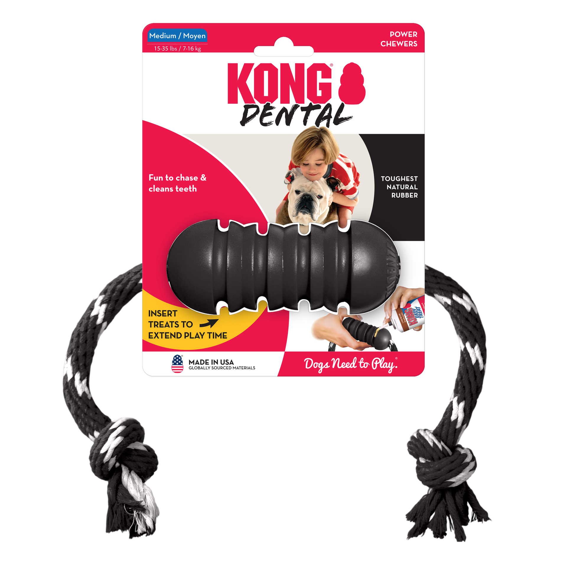 slide 3 of 4, KONG Extreme Black Dental w/Rope Dog Toy, MED