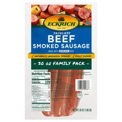 Eckrich Beef Skinless Smoked Sausage, 30 oz