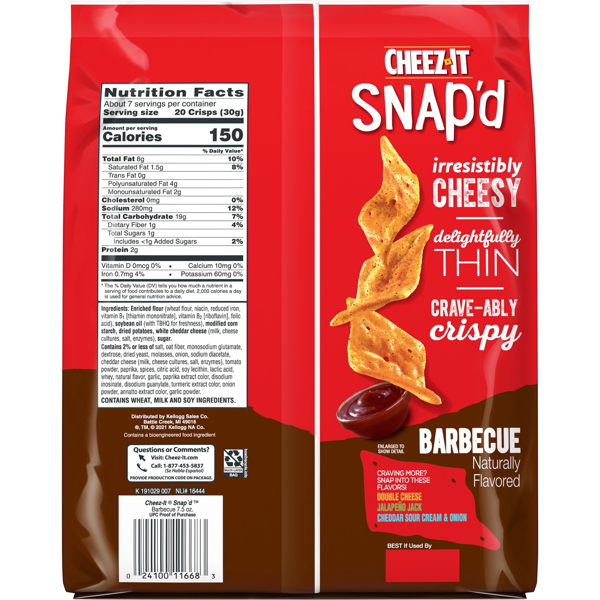 slide 3 of 5, Cheez-It Snap'd Cheese Cracker Chips, BBQ, 7.5 oz, 7.5 oz