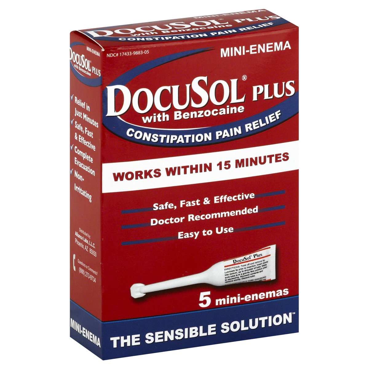 slide 1 of 1, DocuSol Plus Docusate Sodium with Benzocaine Constipation Pain Relief Mini Enemas, 5 ct