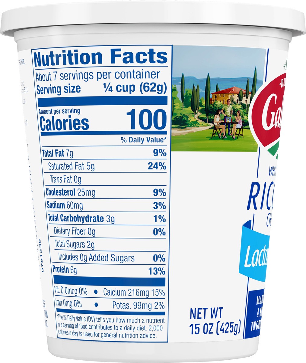 slide 4 of 7, Galbani Ricotta Cheese, Lactose Free, Whole Milk, 15 oz