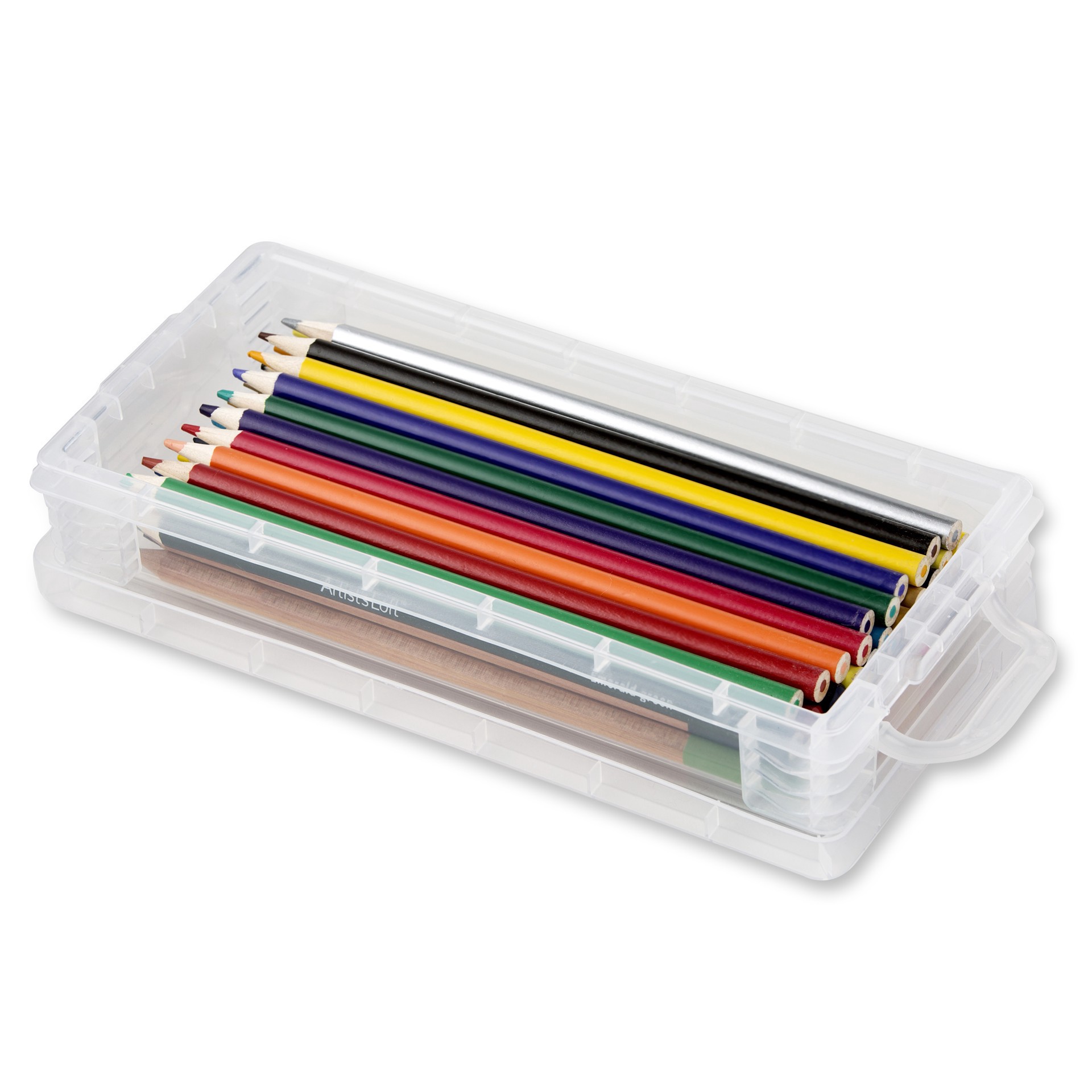 slide 3 of 4, Clear Stacking Pencil Box By Simply Tidy, 8.24 in x 3.74 in x 1.57 in