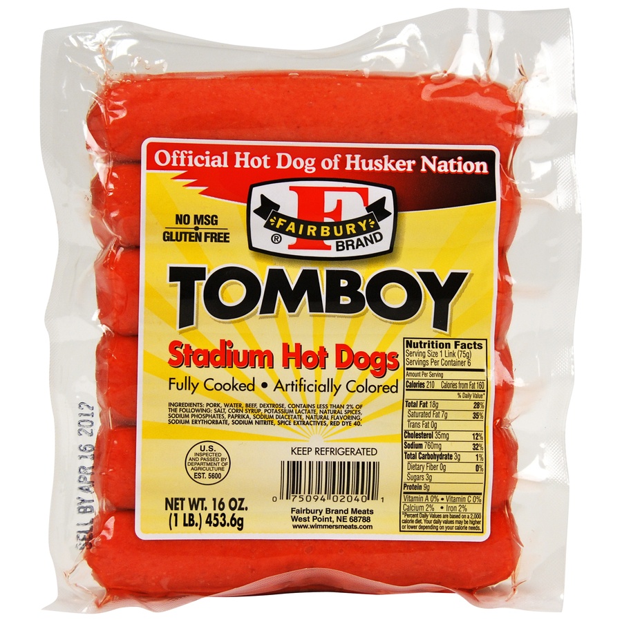 slide 1 of 1, Fairbury Brand Tomboy Stadium Hot Dogs, 6 ct; 16 oz