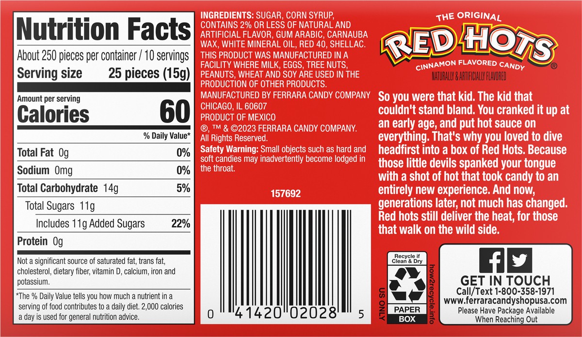 slide 5 of 9, Red Hots 02028 157692 The Original Cinnamon Flavored Candy 5.5 oz, 5.5 oz