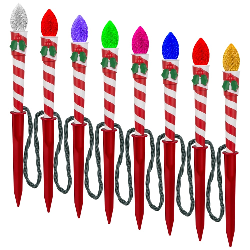 slide 1 of 1, Gemmy Christmas Pathway Markers - 8 Pk - Candy Stripe, 15 in