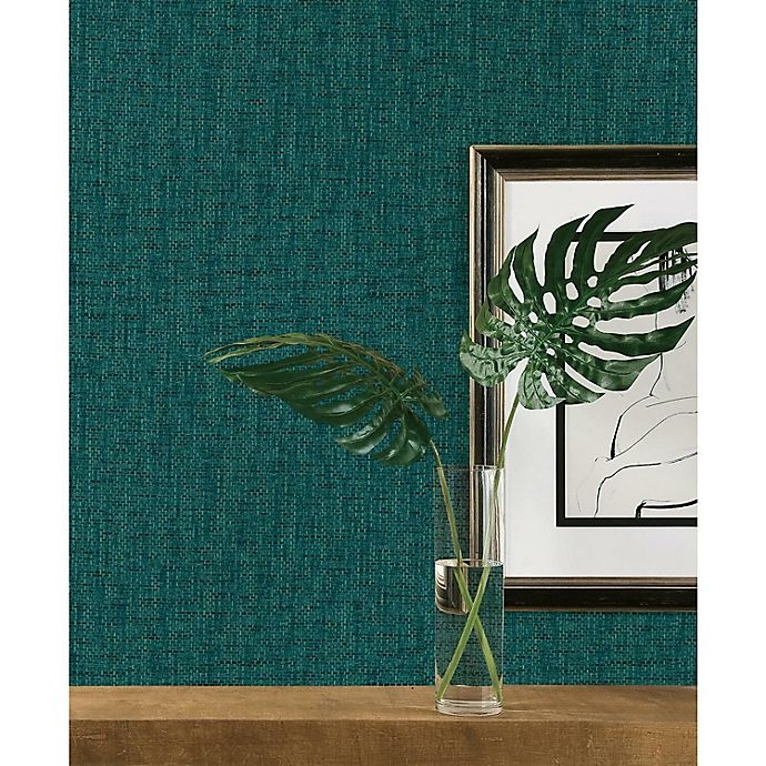 RoomMates Faux Grasscloth Peel & Stick Wallpaper Teal/Green 1 ct Shipt