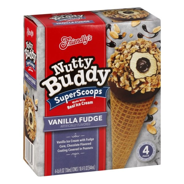 slide 1 of 1, Friendly's Nutty Buddy Superscoops Vanilla Fudge Ice Cream Cones, 4 ct