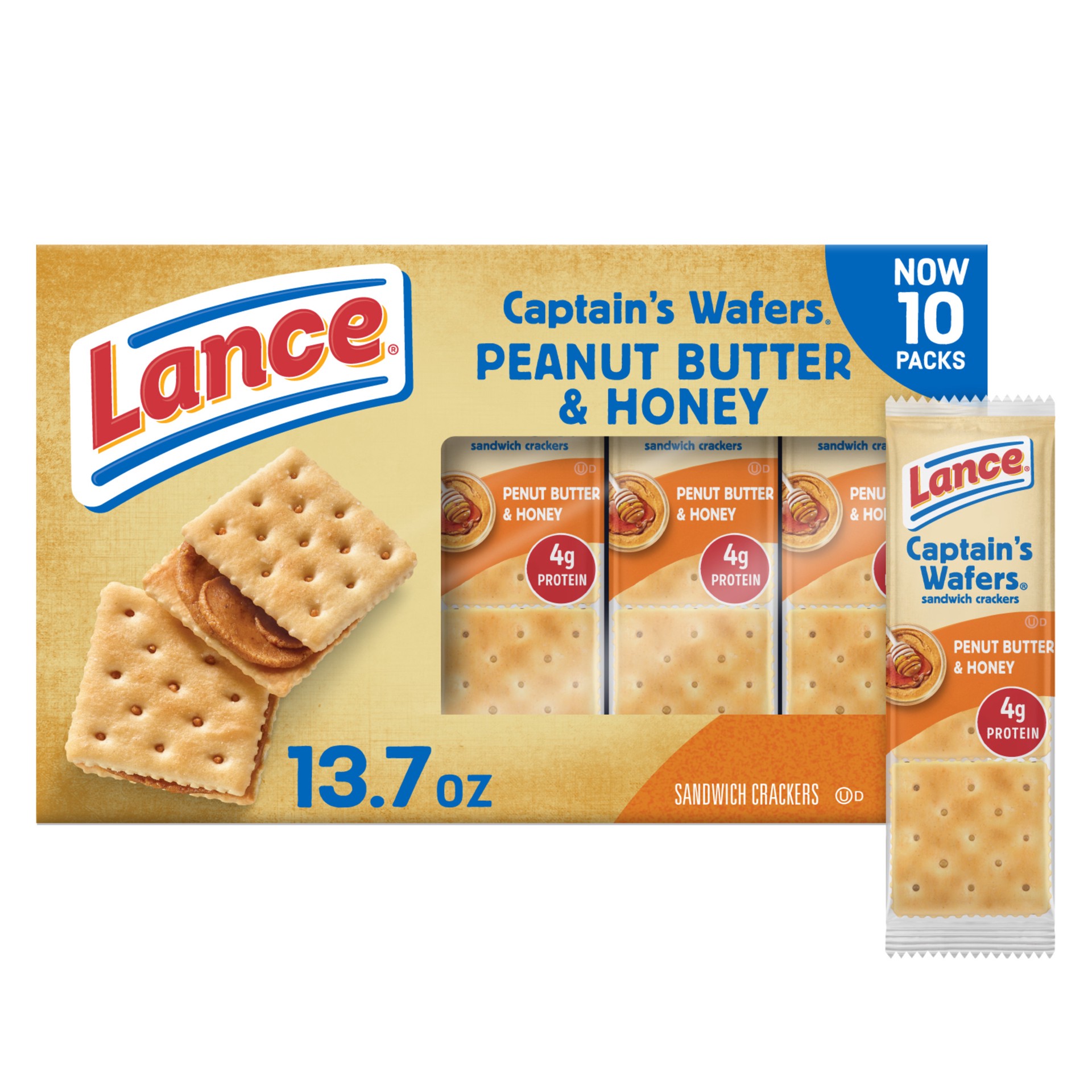 slide 1 of 1, Lance Captain's Wafers Peanut Butter and Honey Sandwich Crackers, 13.700 oz