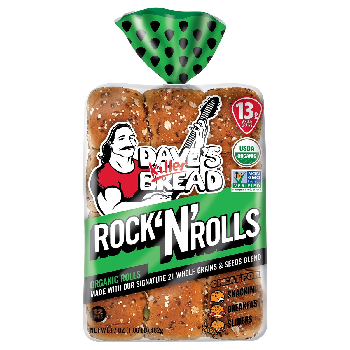 slide 3 of 4, Dave's Killer Bread Dave’s Killer Bread Rock 'N' Rolls, Organic Snack, Slider, Breakfast Rolls, 12 Count, 12 ct