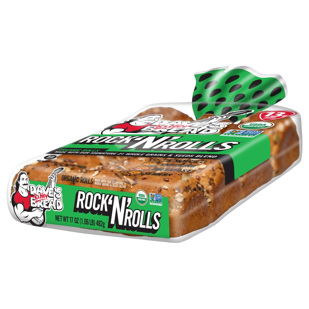 slide 4 of 4, Dave's Killer Bread Dave’s Killer Bread Rock 'N' Rolls, Organic Snack, Slider, Breakfast Rolls, 12 Count, 12 ct