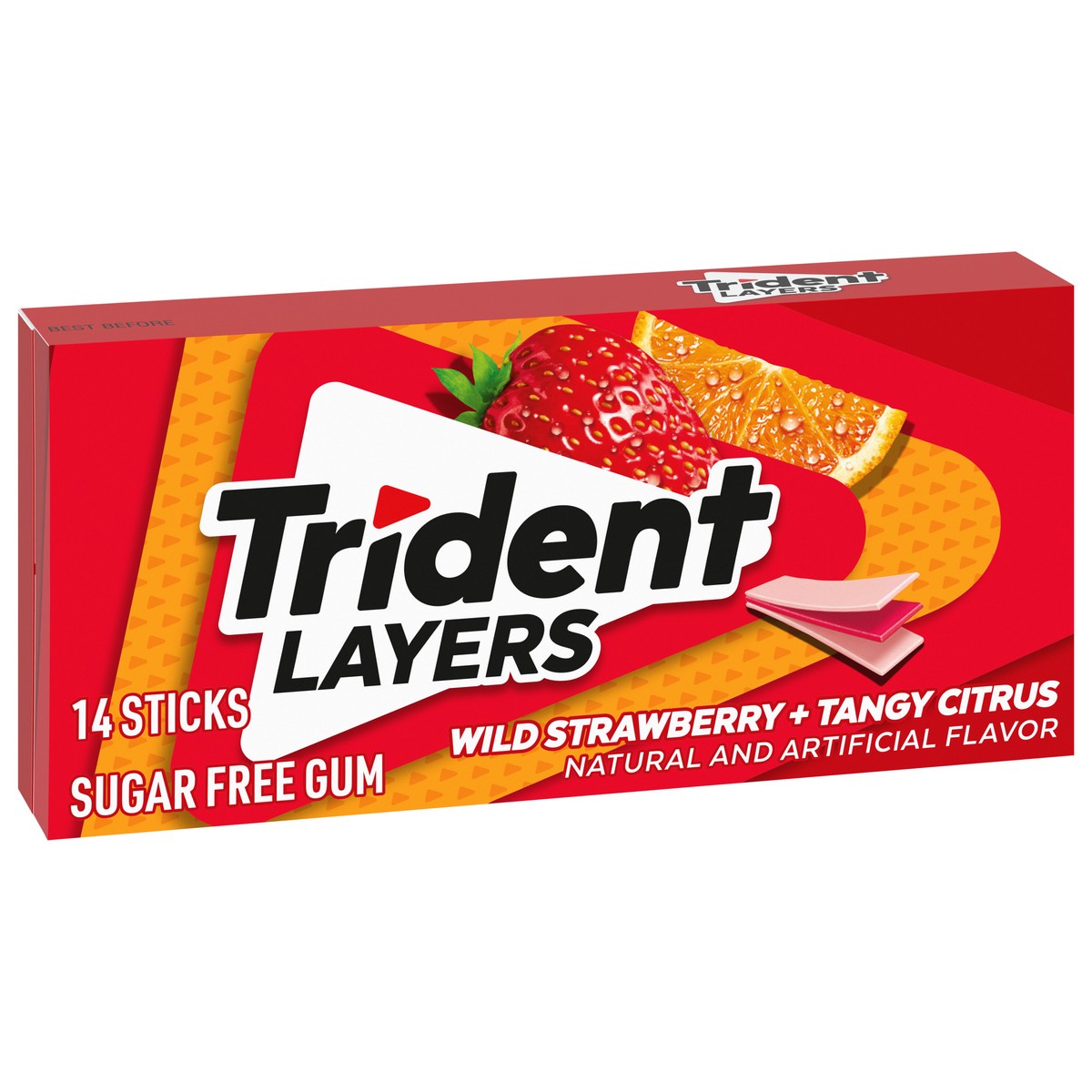 slide 2 of 9, Trident Layers Wild Strawberry & Tangy Citrus Sugar Free Gum, 14 Piece Pack, 14 ct