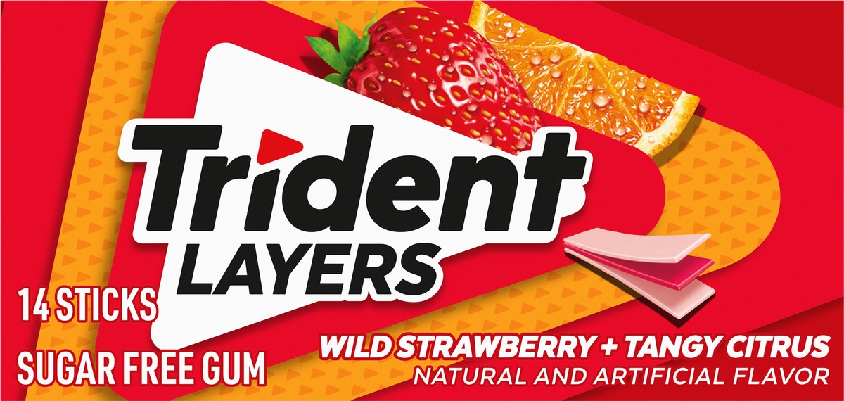 slide 7 of 9, Trident Layers Wild Strawberry & Tangy Citrus Sugar Free Gum, 14 Piece Pack, 14 ct