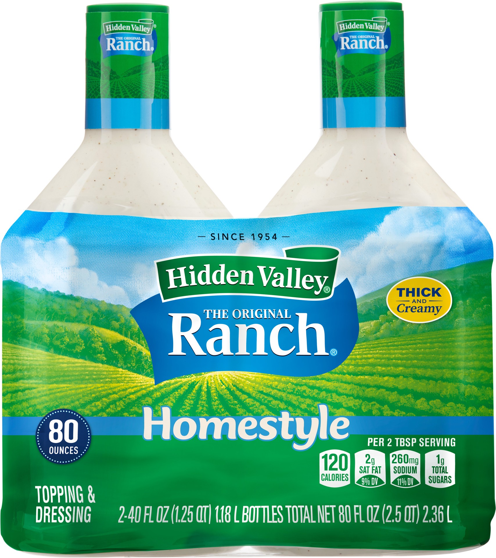 slide 1 of 5, Hidden Valley Original Ranch Homestyle Salad Dressing & Topping, Gluten Free - 40 Ounce Bottles - 2 Pack, 80 fl oz