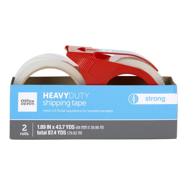 slide 1 of 5, Office Depot Brand Heavy-Duty Shipping Tape With Dispenser, 1.89'' X 43.7 Yd., Clear, Pack Of 2, 2 ct