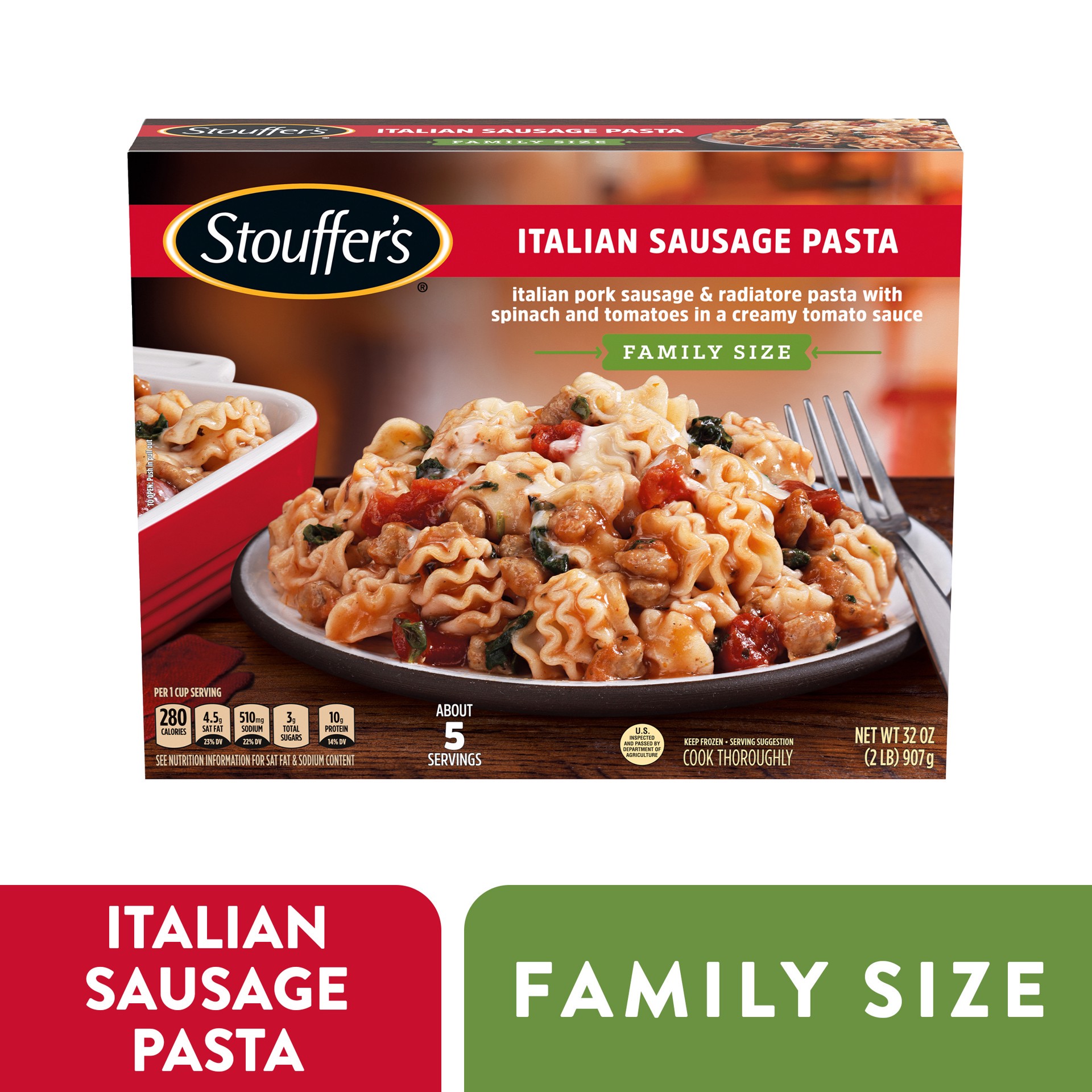 slide 1 of 3, Stouffer's Family Size Italian Sausage Pasta Family Size, 32 oz