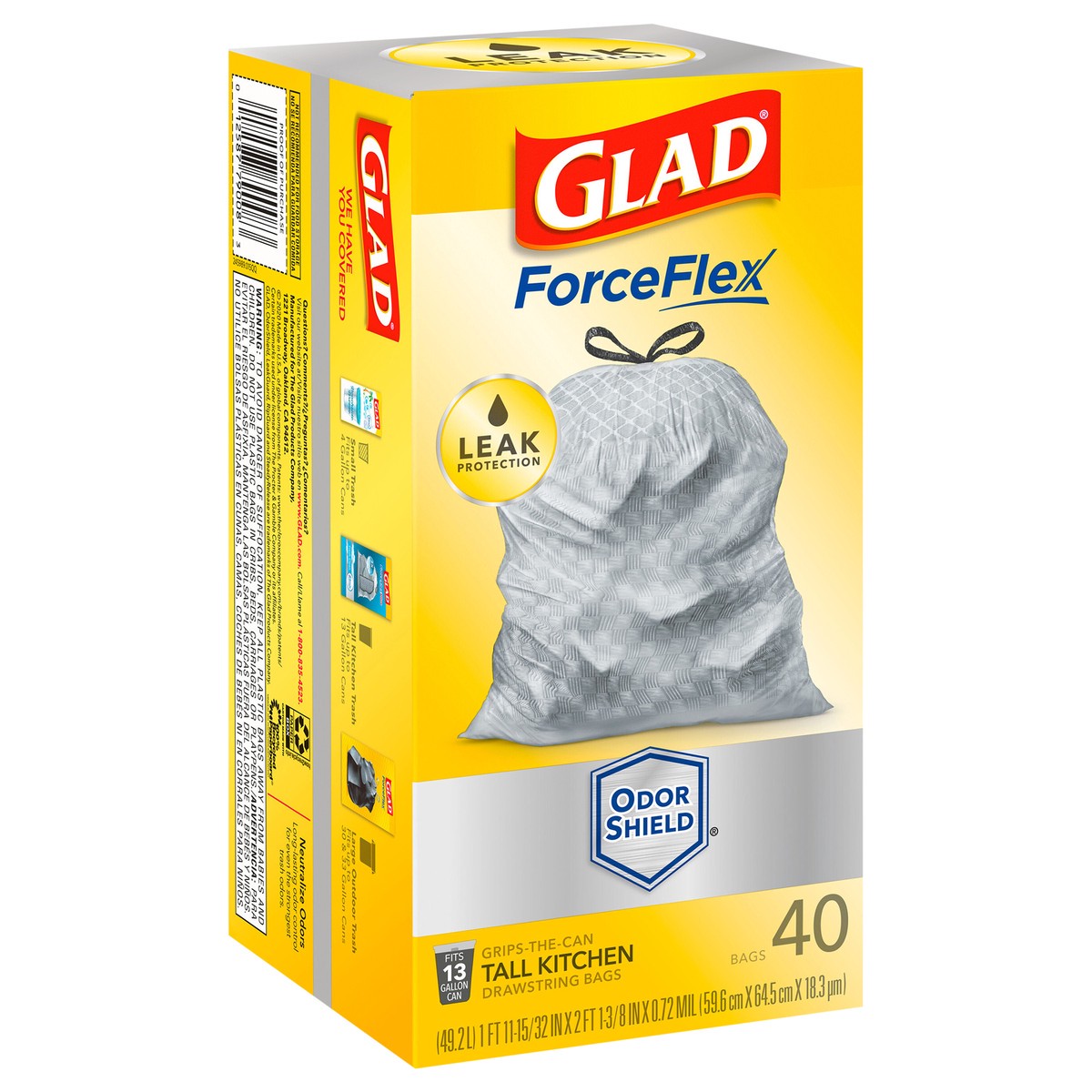 slide 3 of 8, Glad Force Flex Drawstring Odor Shield 13 Gallon 40ct, 40 ct