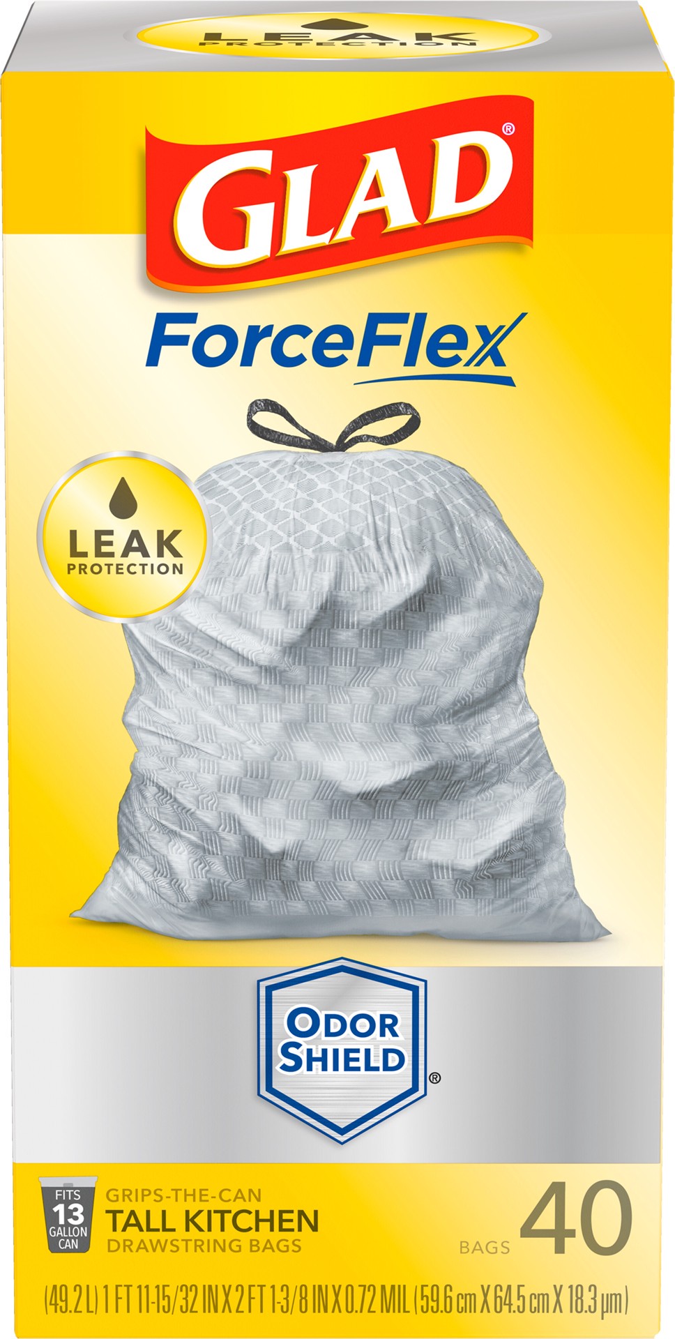 slide 1 of 8, Glad Force Flex Drawstring Odor Shield 13 Gallon 40ct, 40 ct