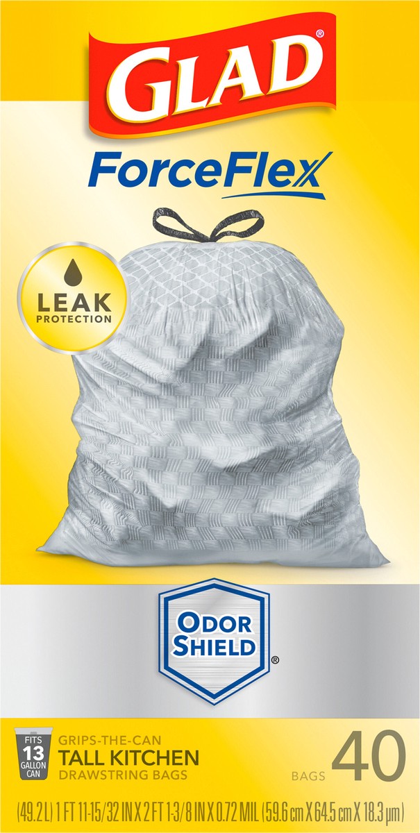 slide 2 of 8, Glad Force Flex Drawstring Odor Shield 13 Gallon 40ct, 40 ct