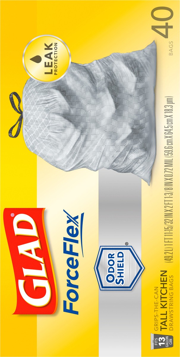 slide 8 of 8, Glad Force Flex Drawstring Odor Shield 13 Gallon 40ct, 40 ct