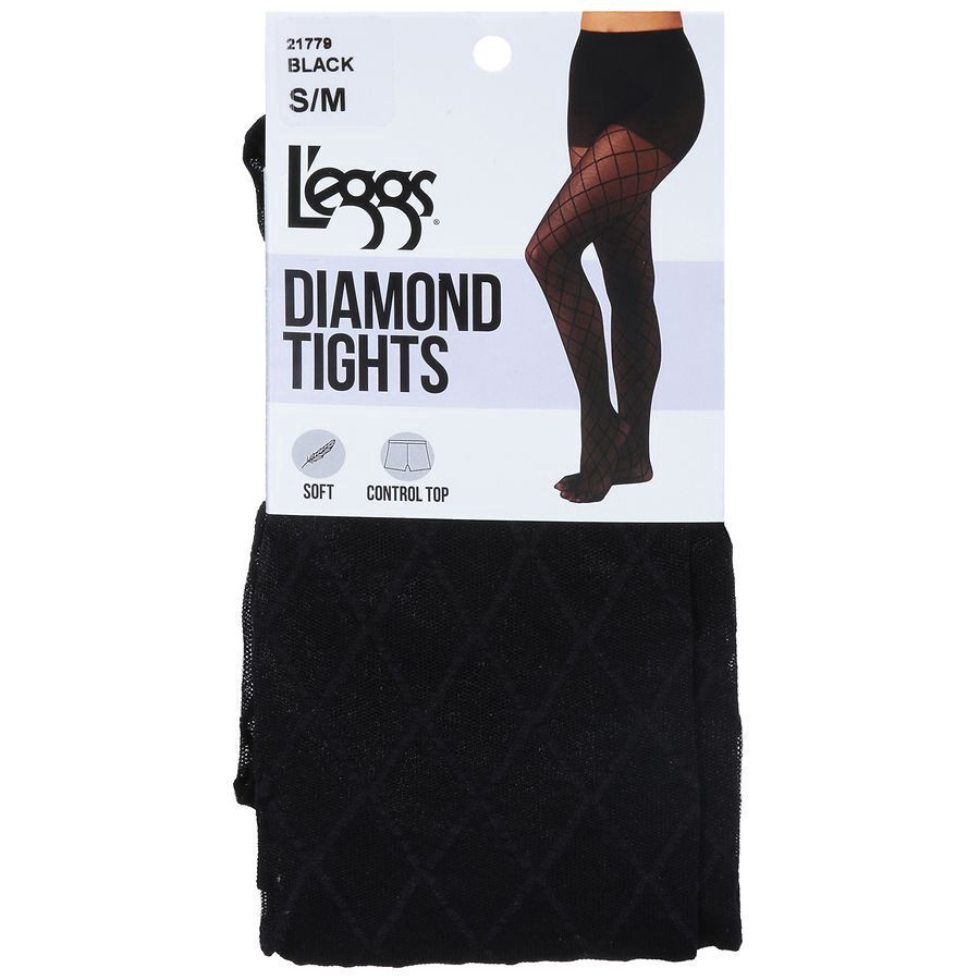 slide 1 of 1, L'eggs Diamond Tights Black, s/m 1pair