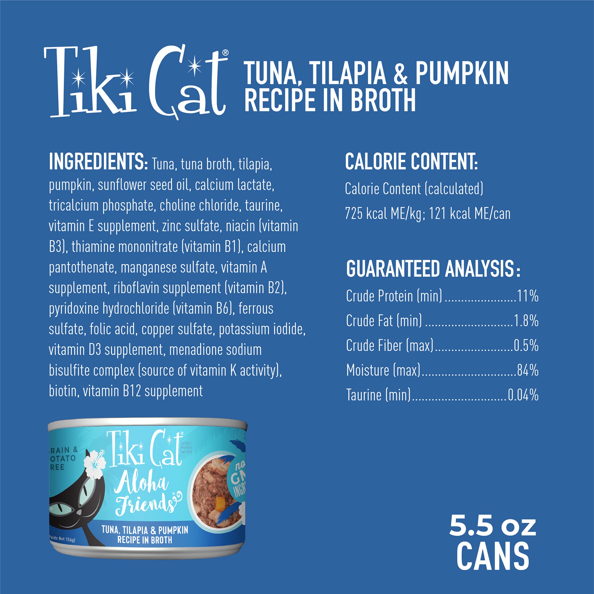 slide 7 of 8, Tiki Cat Aloha Friends Wet Cat Food, Tuna Tilapia & Pumpkin, 5.5 oz. Can, 5.5 oz