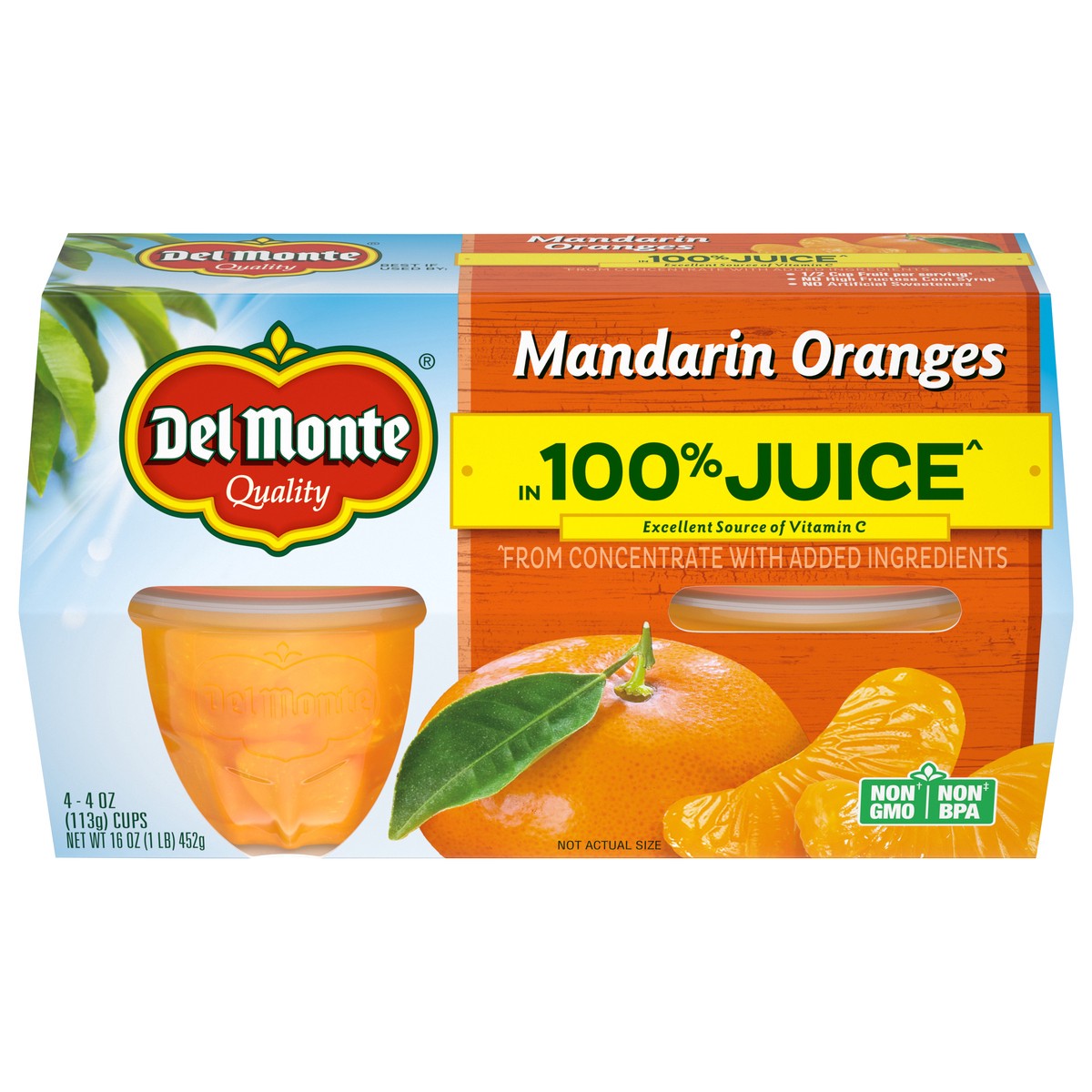 slide 1 of 9, Del Monte Mandarin Orange Fruit Cup Snacks in 100% Juice, 4 oz Cup (Pack of 4), 4 ct