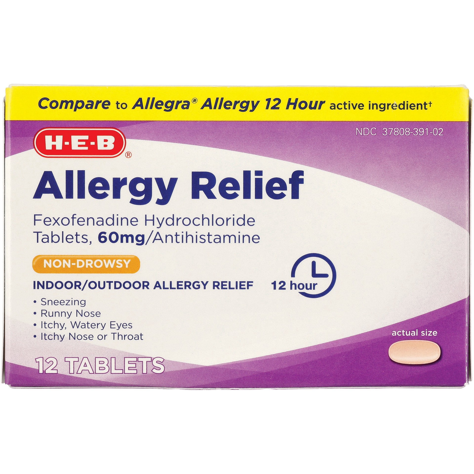 slide 1 of 1, H-E-B Allergy Relief Fexofenadine 12 Hour Tablets, 12 ct